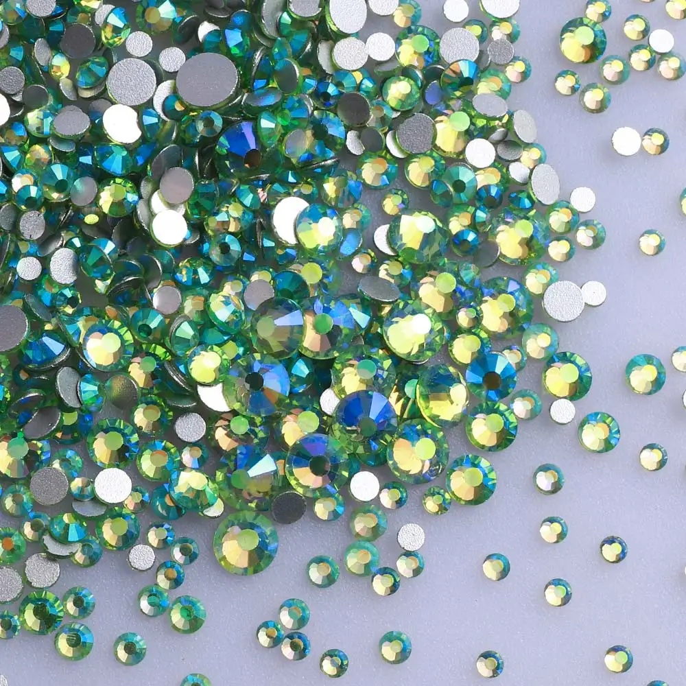 High Quality Mix Size SS6-SS20 Glass Rhinestones Dark Green AB Flat Back Strass Stones Diamond DIY Crafts Nail Art Accessories