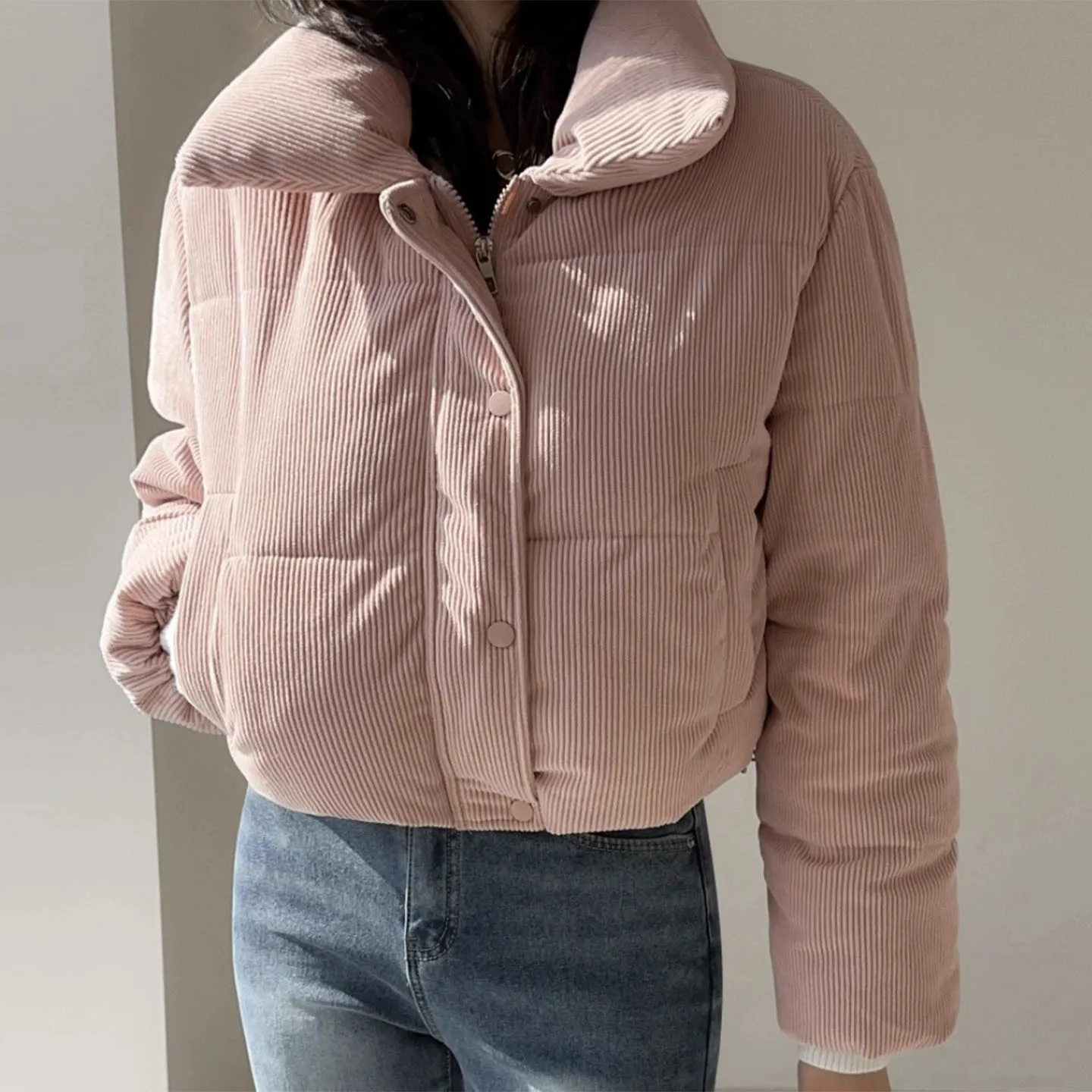 

Sweet Youthful Corduroy Bread Coat Zipper ort Sle Women's Cotton Jaet Winter New Arrival Warm Korean Loose Fit Long Sve