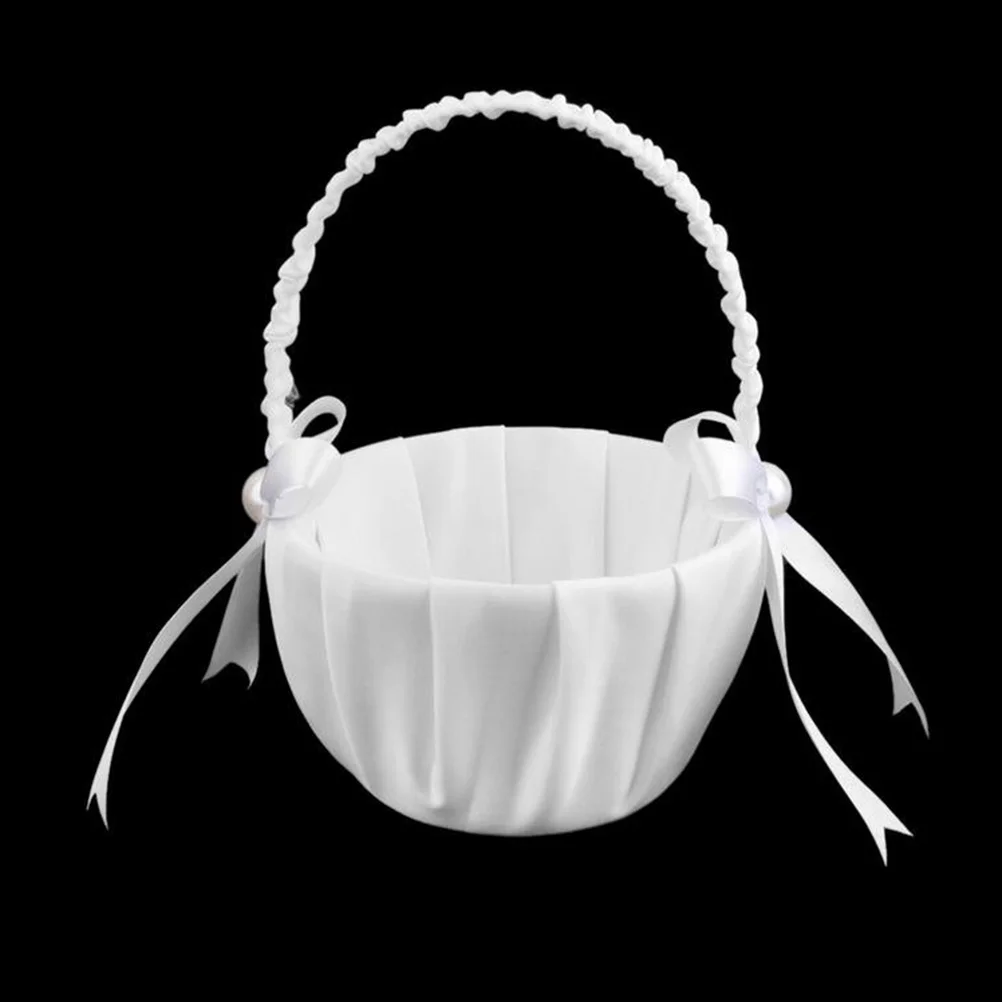 2 قطعة سلة زهور مزينة باللؤلؤ العتيق باقة زفاف عروس أنيقة محمولة خفيفة الوزن لتزيين الحدث لبتلة الزهور