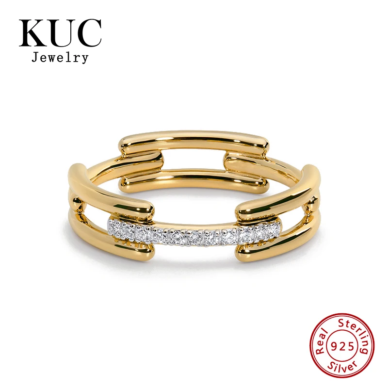 Luxury and Romantic S925 Sterling Silver Smooth Signature Link Design Zirconia oman's Ring