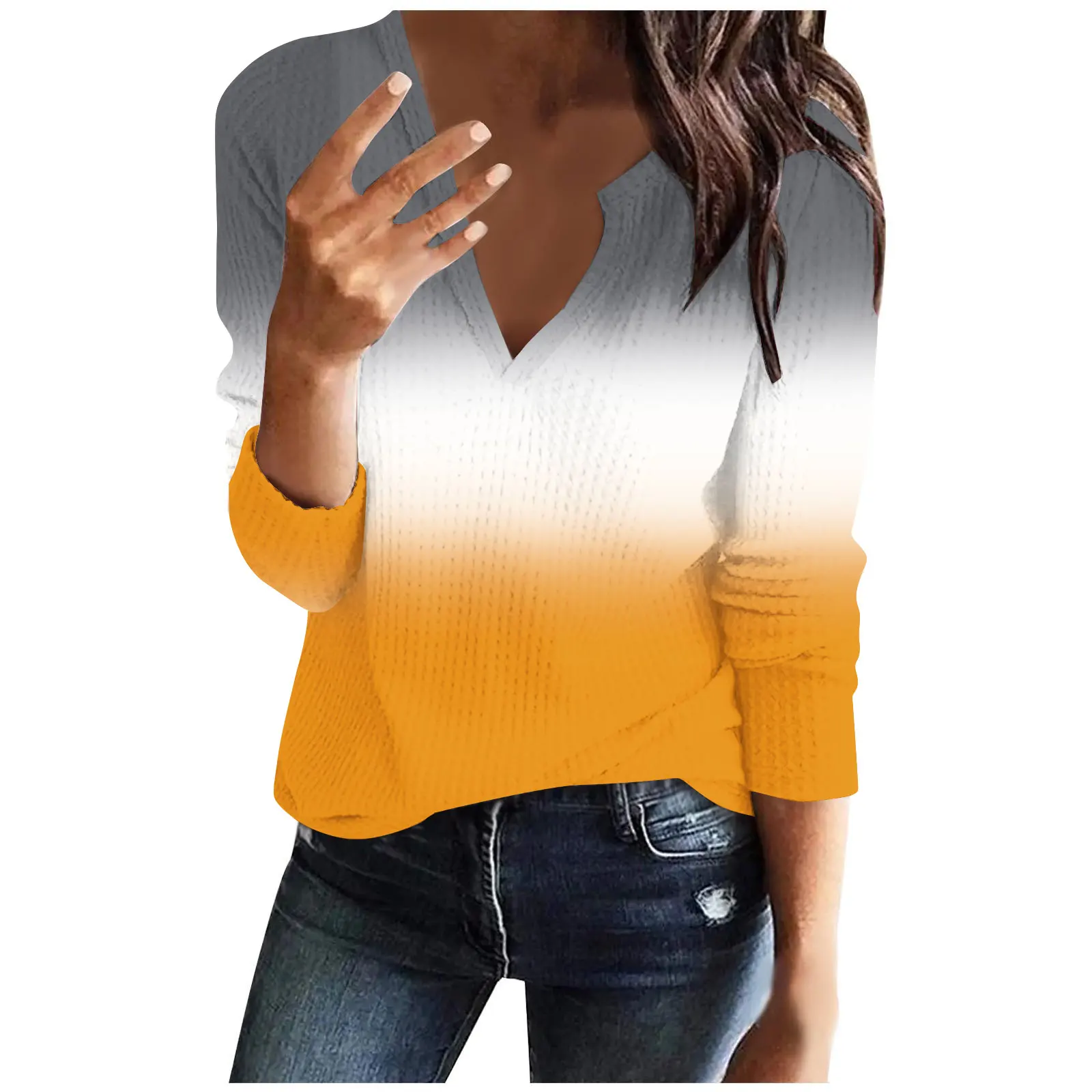 

Women's Sweater Gradual Change 2024 Autumn Pullover Personality Casual Long Sleeve V-neck Clothing Street Jacket Women Top