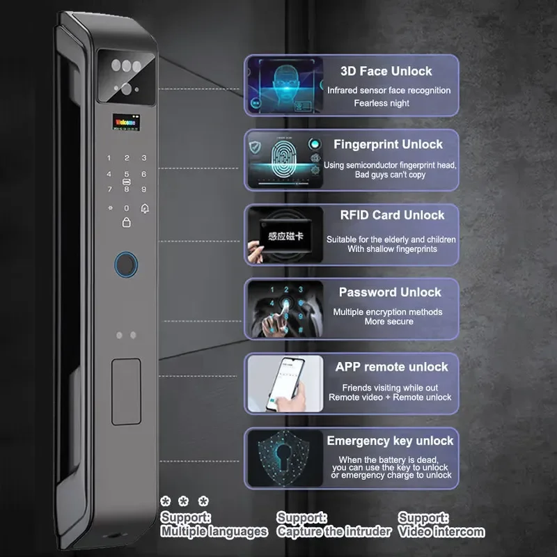 3D Facial Recognition Password Fingerprint Lock Tuya Household Wooden Door Iron Door Security Door Electronic