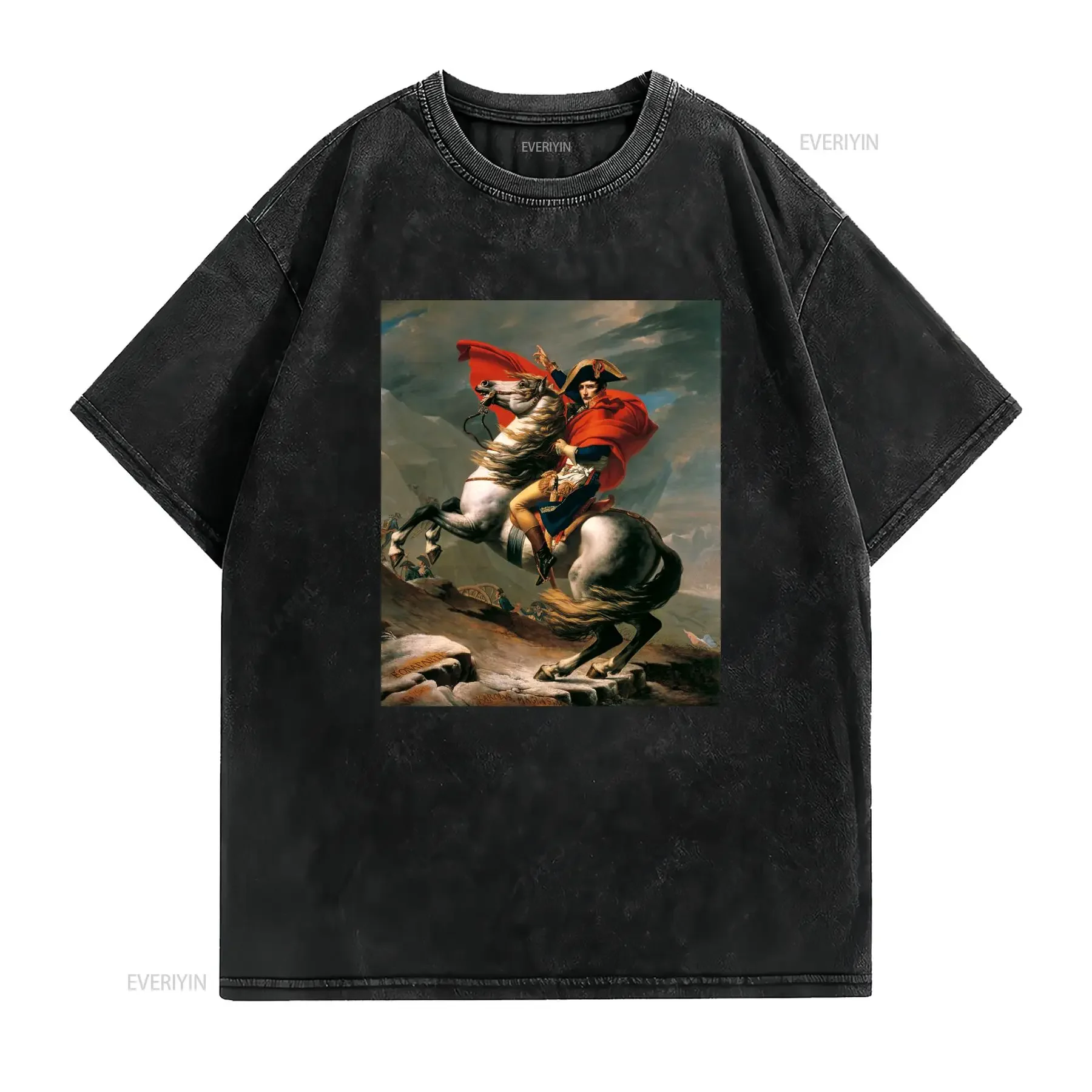 Napoleon Crossing the Alps Jacques Louis David Painting T Shirt Art for Her Him Lover vintage Washed Soft graphic homme Unisex