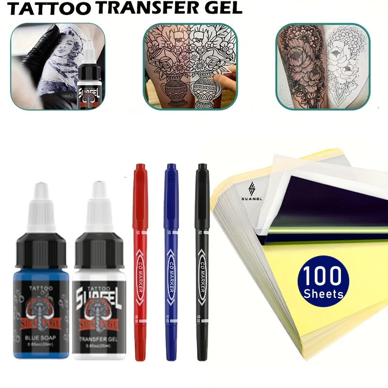 Complete Tattoo Transfer Gel Kit with Transfer Paper Portable Tattoo Art Accessory Set Professional Tattoo Artists Daily Use