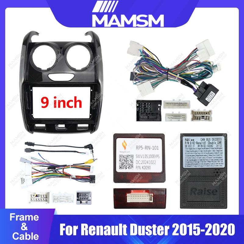 

Для Renault Duster 2015-2020 9-дюймовый УФ-черный автомобильный радиоприемник Android Рамка 2DIN Fascia Стереопанель 16-контактный жгут проводов Dekoder Canbus.