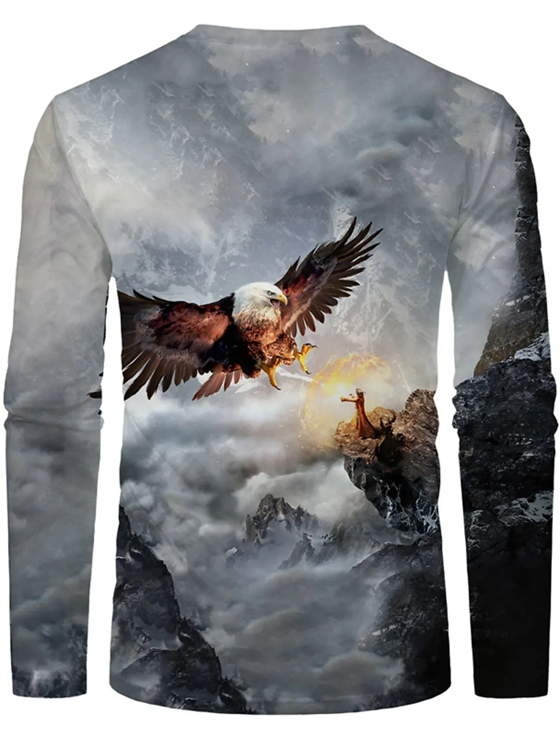 Vintage Men\'s Long-Sleeved Eagle Print 3D Printed Outdoor Street Long-Sleeved Sports Fashion Long-Sleeved Casual Oversized Top