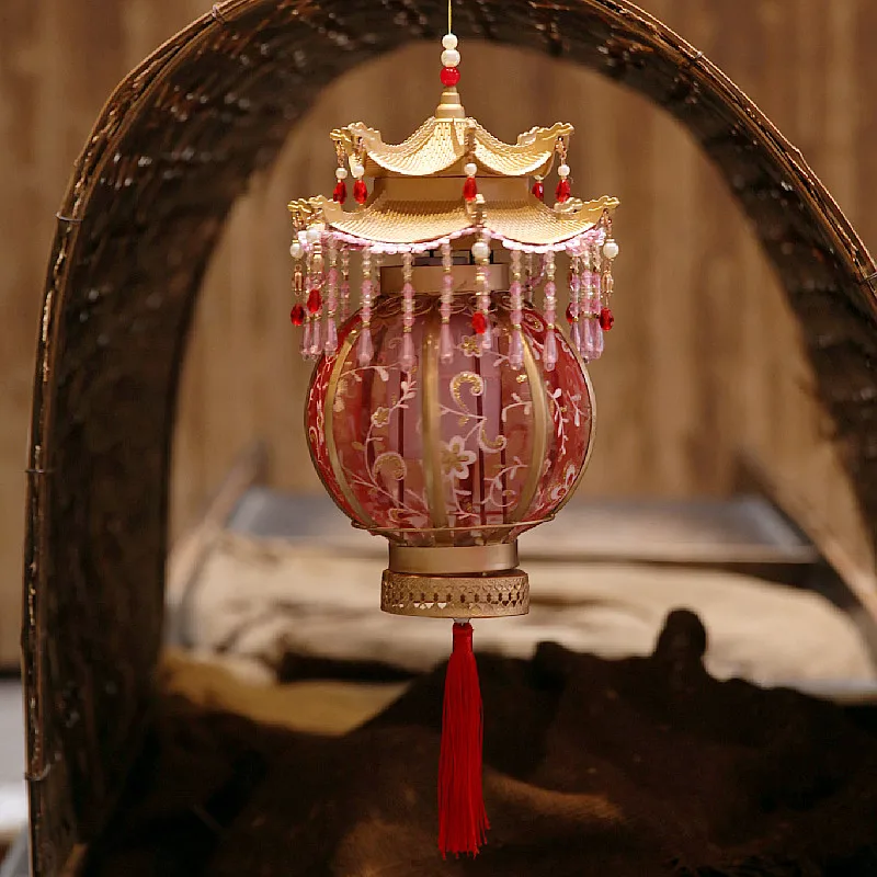 Imitation jade pearl Hanfu portable court walking lamp retro wind palace lantern Mid-Autumn Festival luminous flower lamp finish