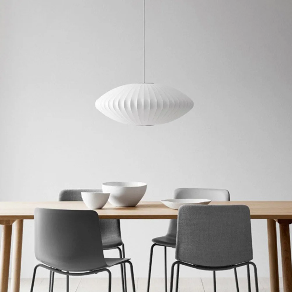 

Modern White 40/50/60cm Round Fabric Silk Pendant Lamp Chandelier Home Office Hotel Restaurant Decor Easy Hanging Installation