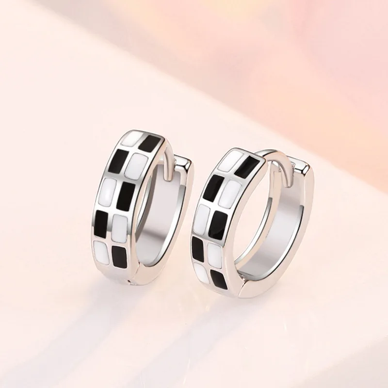 Classic Black and White Checkerboard Pattern Square Hoop Earrings For Women Vintage Gold Silver Color Wedding Jewelry Gifts