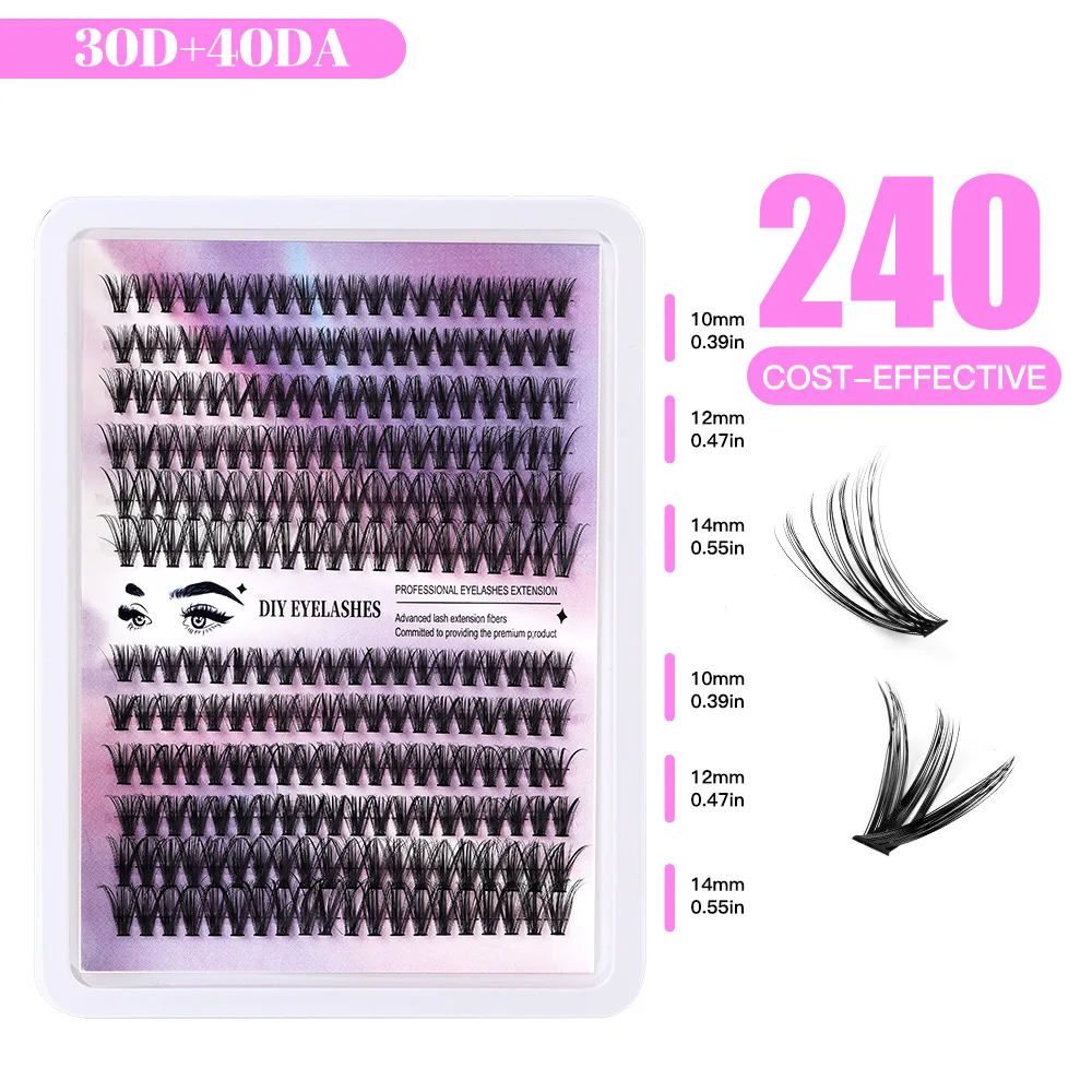 Hot Selling Single Cluster DIY 240 Clusters Large Capacity DIY Grafting Fake Eyelashes Thick Simulation of 10-14mm Eyelashes