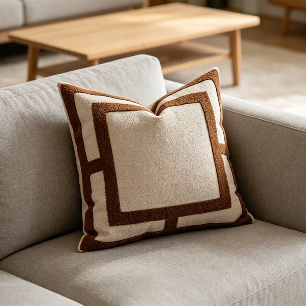 Luxury Contemporary Embroidery Geometric Neutral Chic Throw Pillow Covers Striped Tufted Cushion Cases Beige Brown 1 Piece Pack