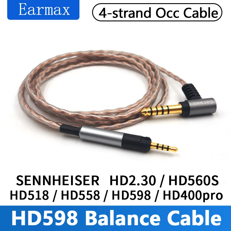 For Sennheiser HD598 HD560s HD598SE HD400pro Earphone Replaceable 4.4mm 2.5mm Balanced Single Crystal Copper Upgrading Cable