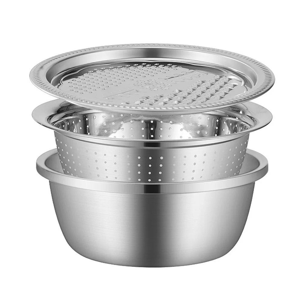 

3Pcs Stainless Steel Draining Vegetable Slicer Multi-Function Shaving Bowl Fruit Cutter Kitchen Tool Set Efficient Easy Use