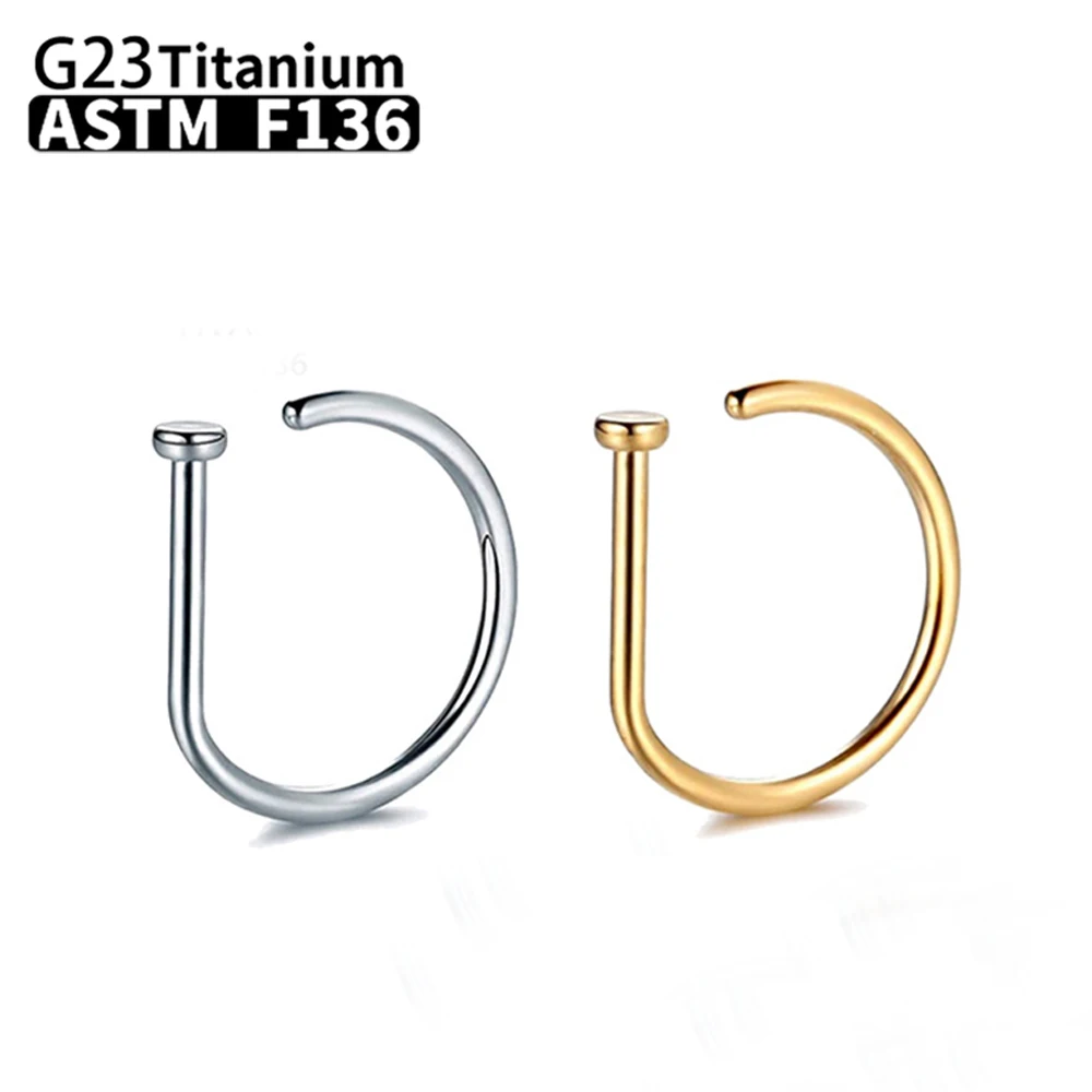 Piercing de titanio en forma de D para la nariz, pendiente de aro de hélice médica, joyería corporal, 100% G23, venta al por mayor