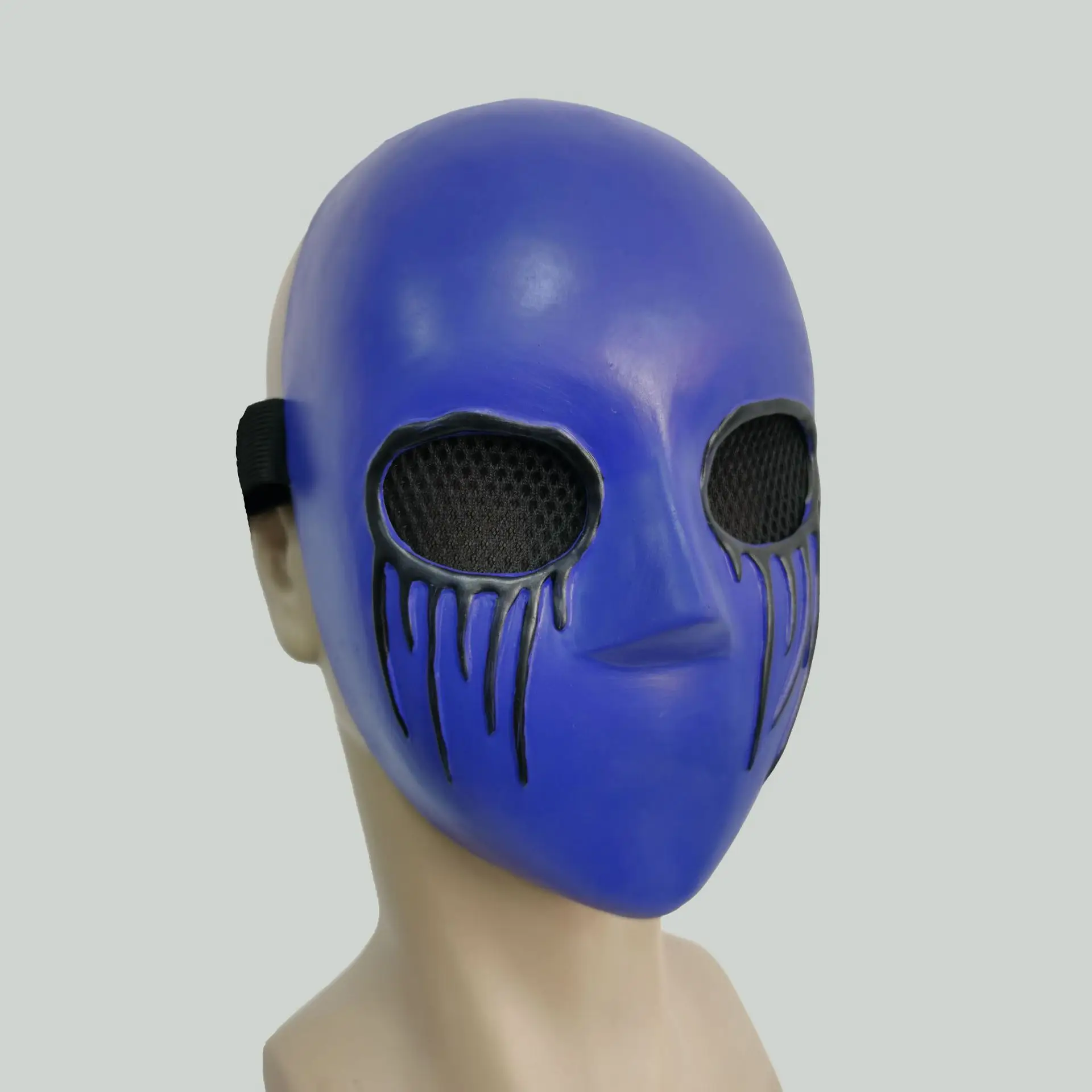 Blaue Latex-Vollgesichtsmaske für Halloween | Schwarzes Augennetz, Vollgesichtsabdeckung für Cosplay, Requisiten für Geisterbahn-Maskeraden – Detail 2