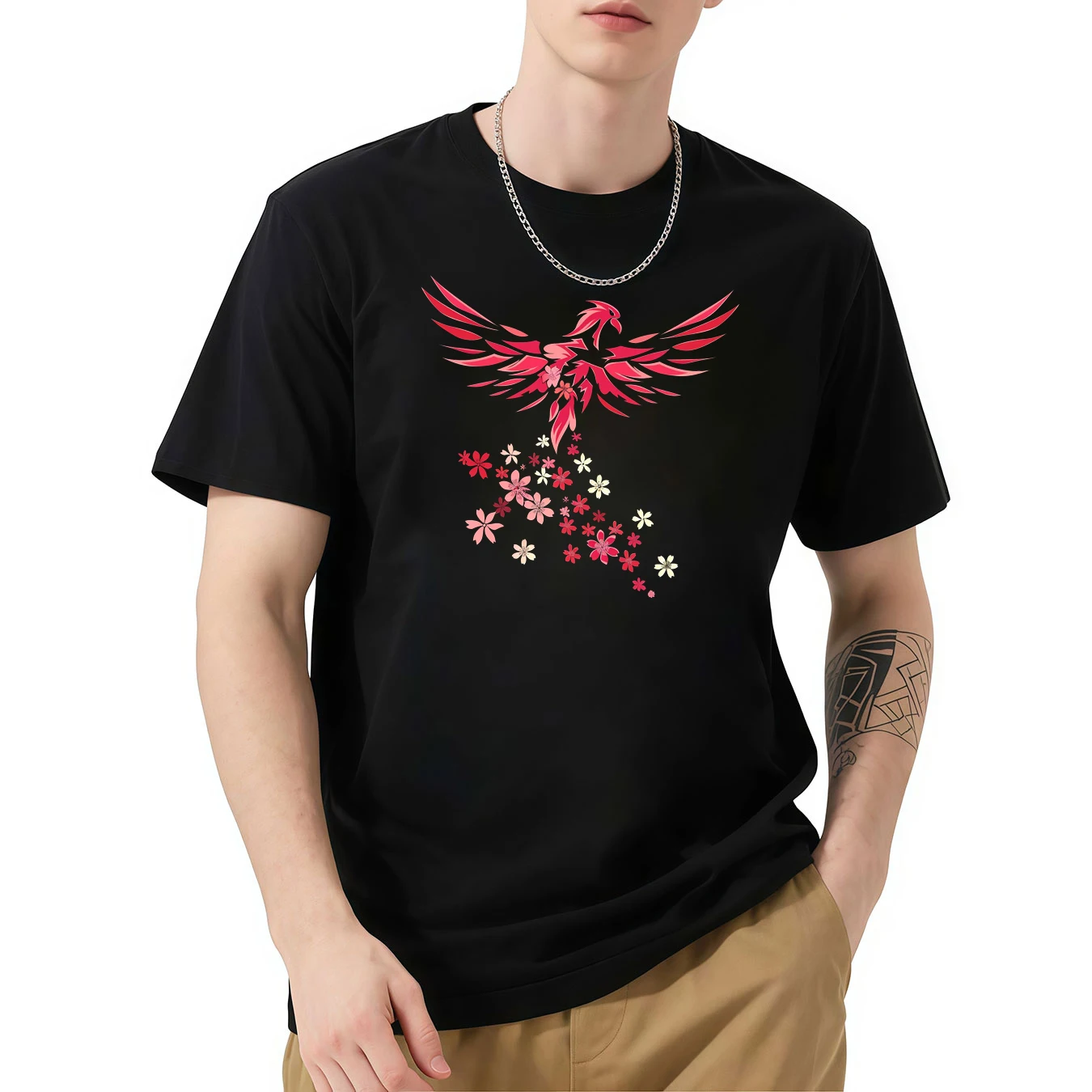 

Мужская футболка с коротким рукавом и цветочным принтом Феникса, удобная повседневная футболка для повседневного ношения, топы с уникальным графическим дизайном