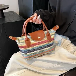 Summer Fashion Sense of Luxury Straw Mini Handbags Colorful Weave Women's Shoulder Bags 2024 Seaside Vacation New Style