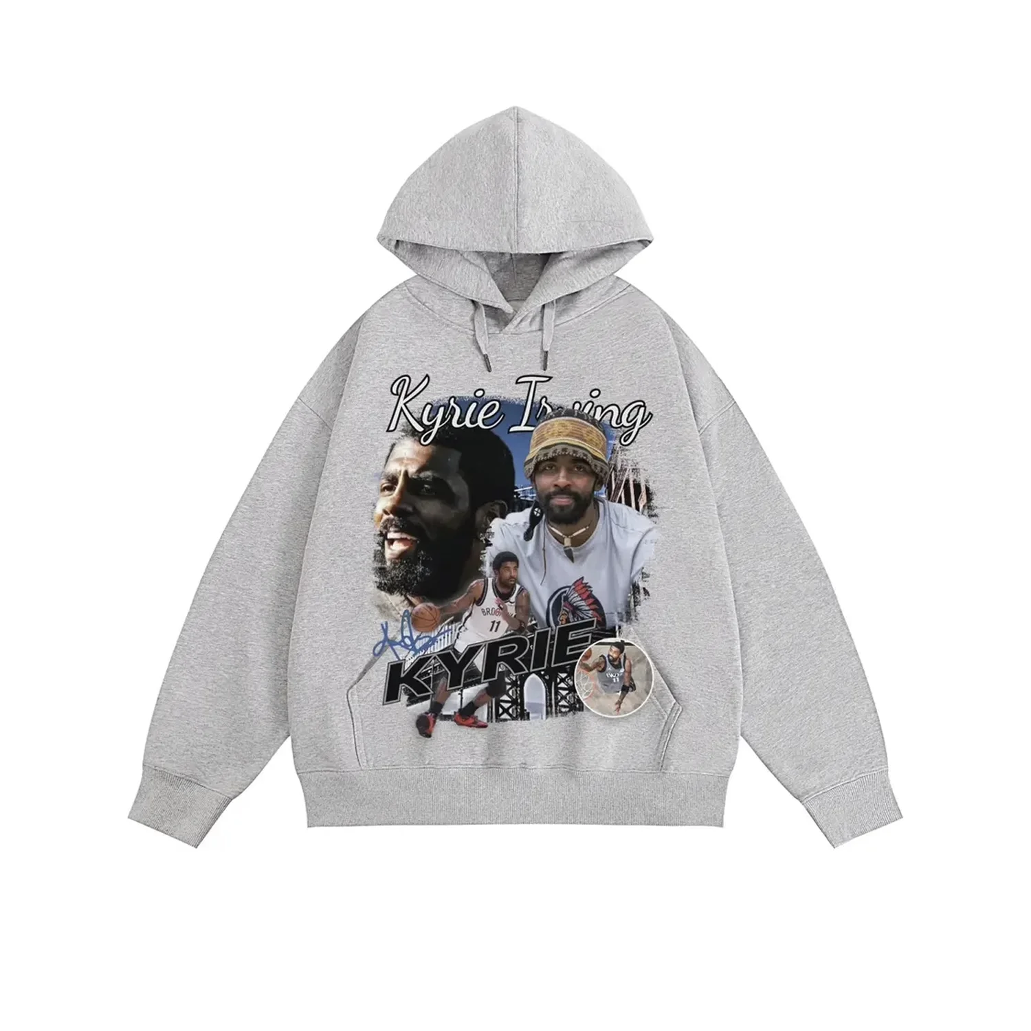 [XNF Official Store]320 Of Grams Heavy Cotton!Kyrie Irving Printed Vintage Hoodie Trend Warm Thick Fleece Men's Women's Tops