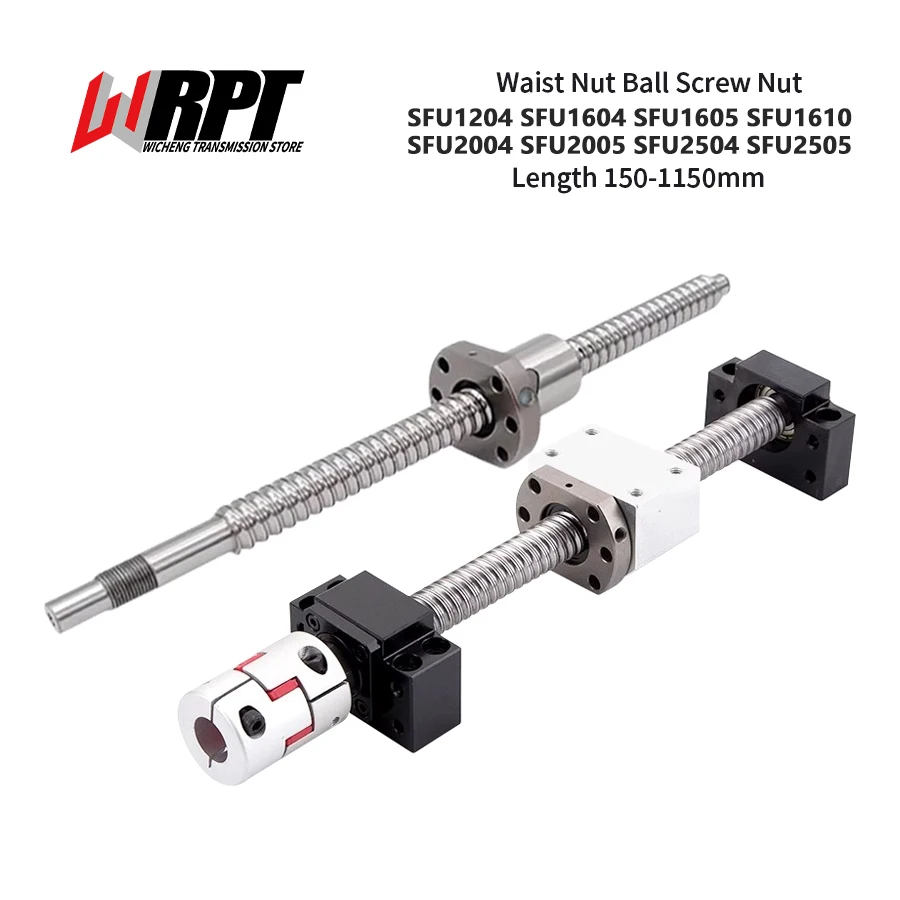 Ball Screw Set SFU1204 SFU1604 SFU1605 SFU1610 SFU2004 SFU2005 SFU2504 SFU2505 150-1150mm With Ballnut+BKBF+Coupling+Nut Housing