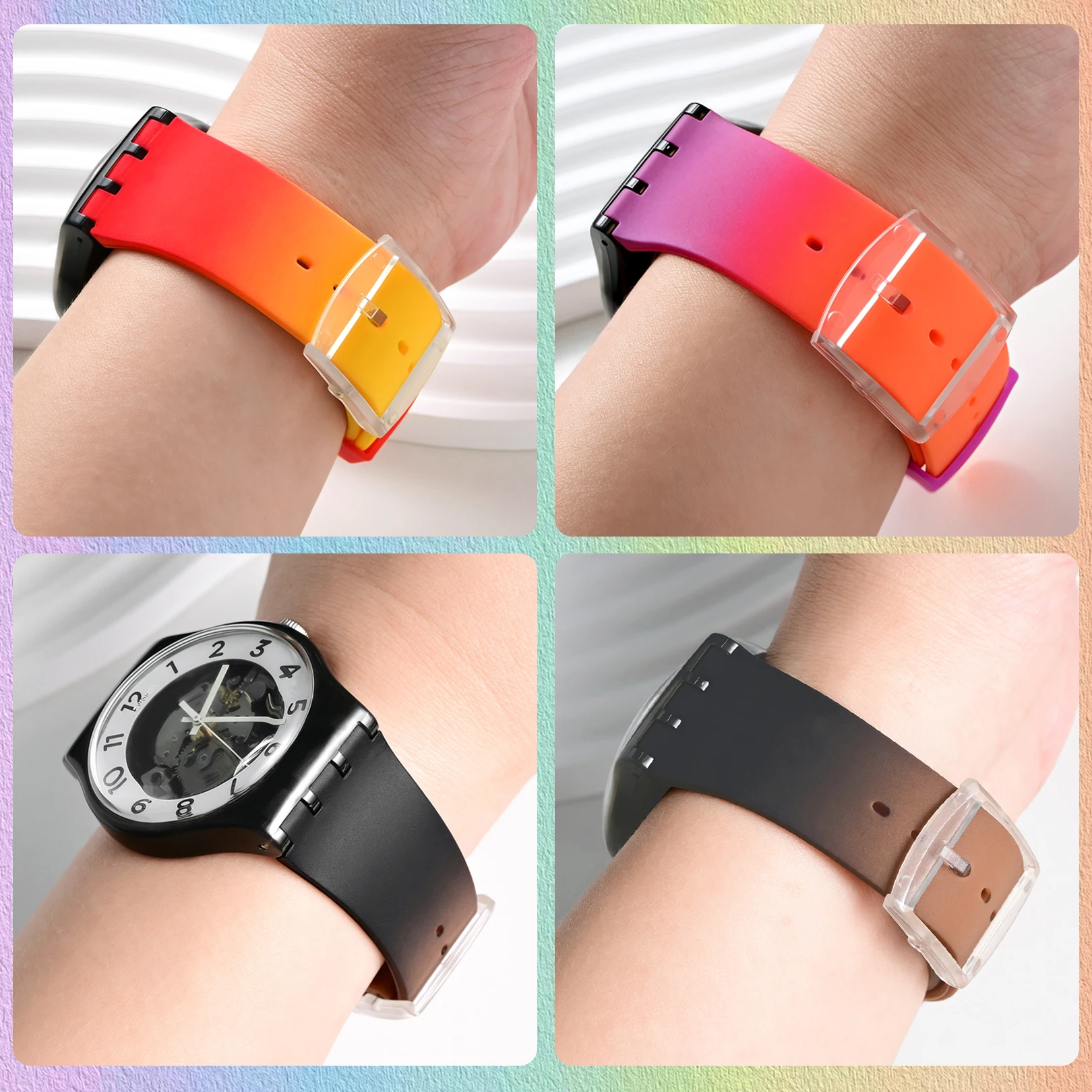19mm silicone watch strap for Swatch series three-fork watchband Gradient color soft Men Women's Replace Bracelet Wristband