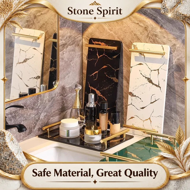 Metal Handle Ceramic Rectangular Tray, Bathroom Sink Tray, Dressing Table Cosmetic Storage Rack, Tea Tray, Home Decoration