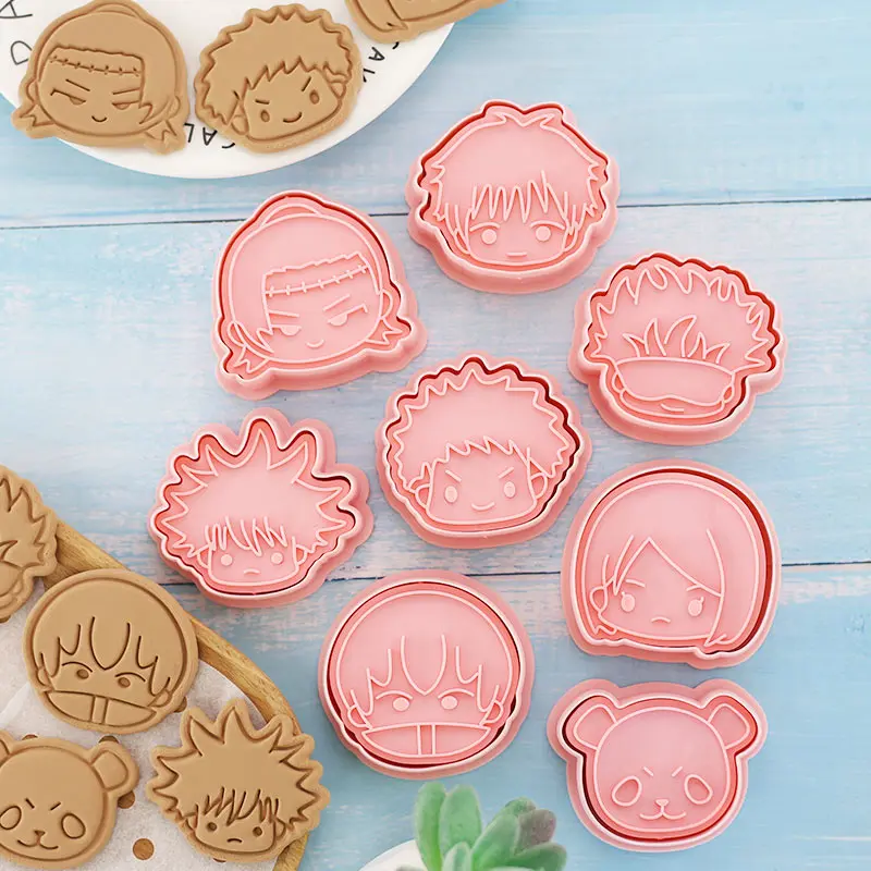 8Pcs/set Anime Jujutsu Kaisen Biscuit Mold Cookie Cutter Plastic Pastry Cookie Stamp Mold Household Kitchen Tools Accessories