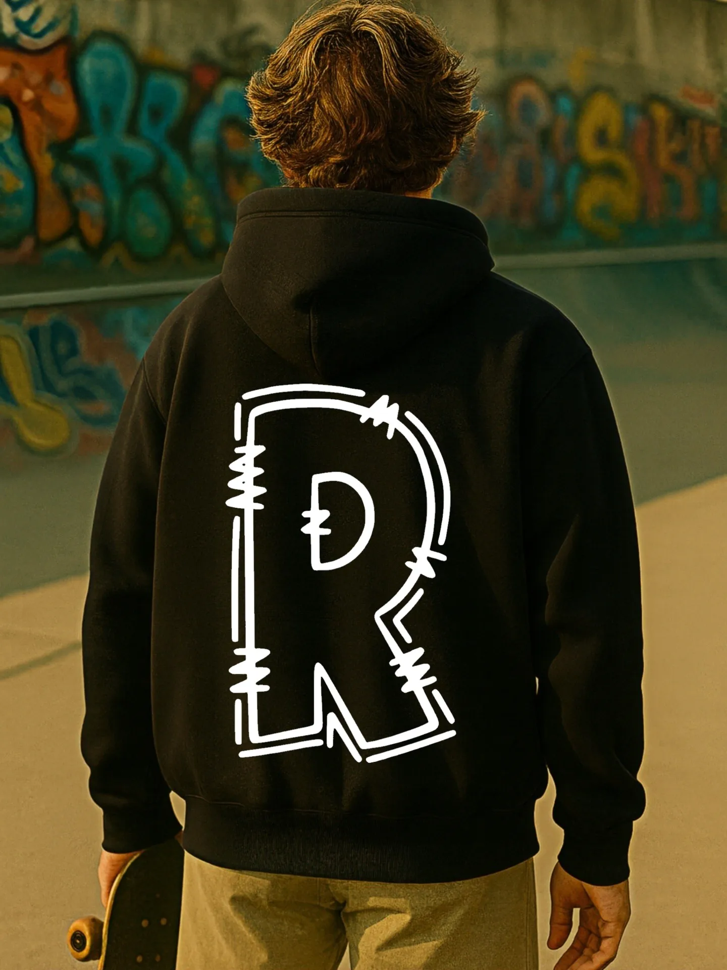 هوديي برسومات جرافيك للرجال، طباعة حروف، نمط ملابس الشارع، مبطن بالصوف، للرجال، للارتداء اليومي #2