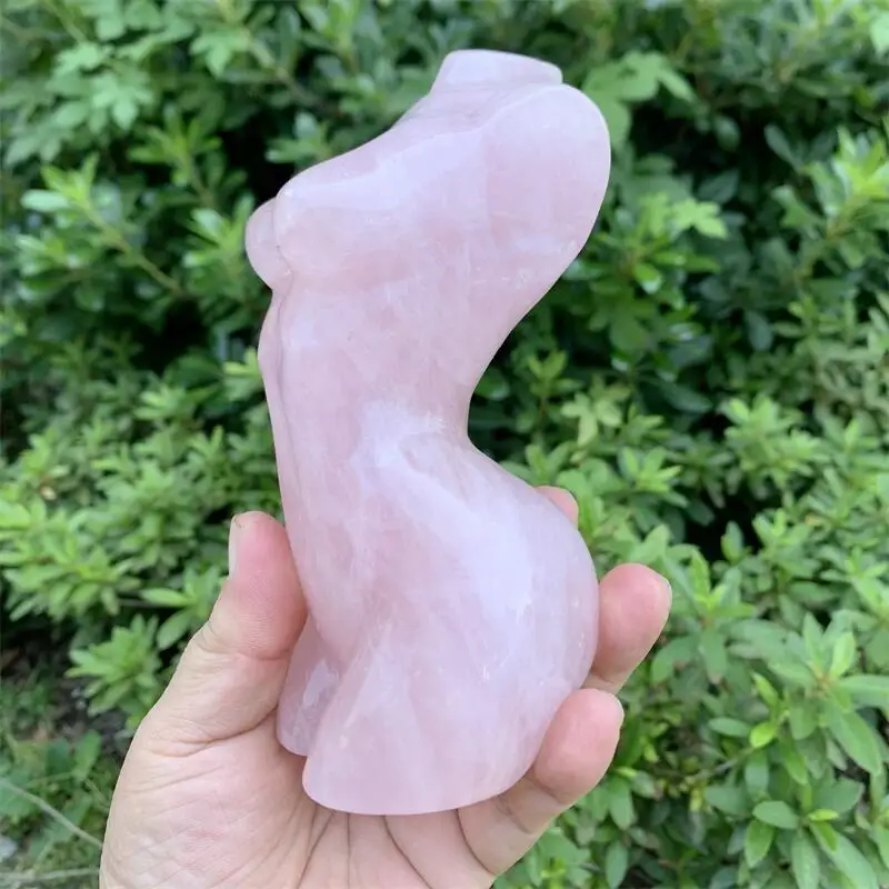 Natural Rose Quartz Lady Body Carving Healing Crystal Quartz Decoration Spiritual Collection Gift 1PCS