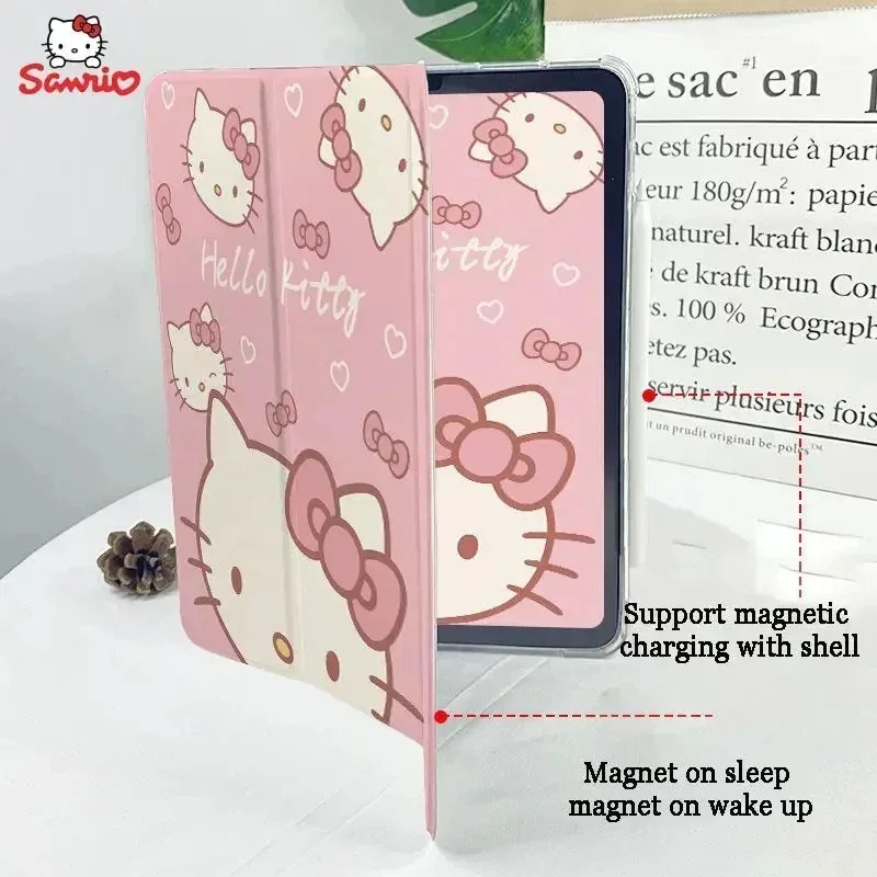 New Sanrio Hello Kitty Ipad Tri-fold Transparent Case Cartoon Printing Drop-proof Waterproof Durable Kawaii High-value Ipad Case