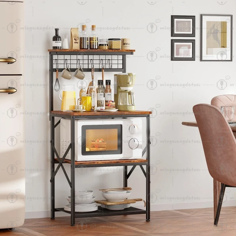 Multi-tier Floor Kitchen Storage Rack, Freestanding Microwave Oven Stand for Home Dining Room Coffee Organizer