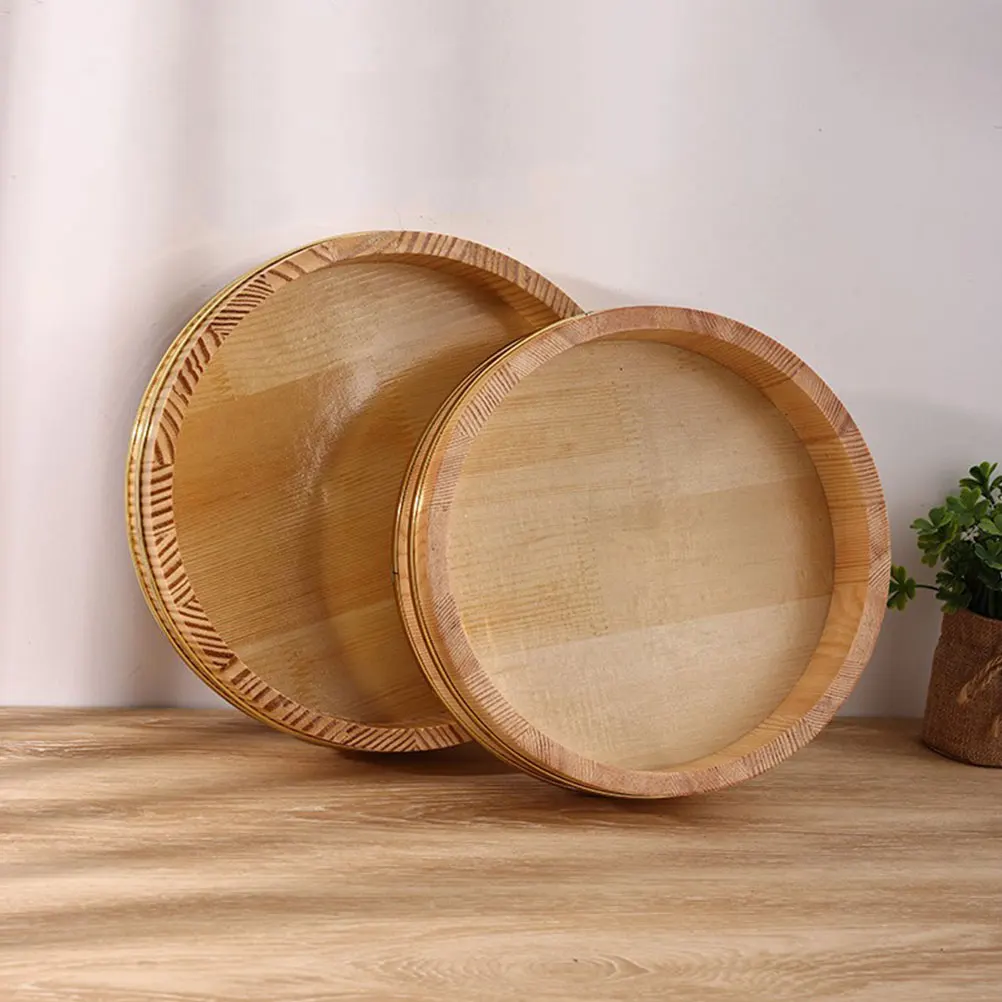 

1 шт., ведро для риса с золотой оправой, гладкая деревянная миска для смешивания, большая емкость, контейнер для сервировки еды, кухонный гаджет, приготовление суши