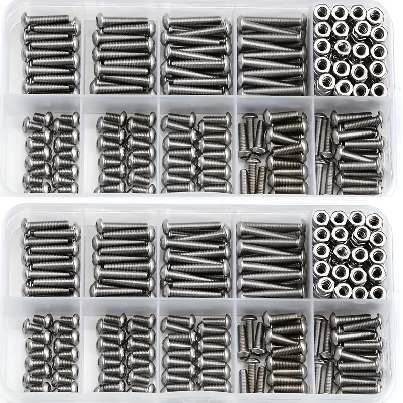 XLGYLPRO 170/230PCS Stainless Steel Hex Socket Screws Nut Set - M3/M4Size - For Furniture, Car, and Construction with Box