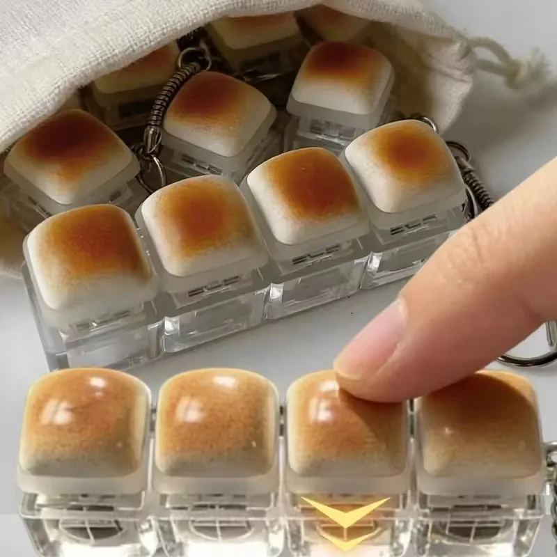 1/4Pcs Caramel Bread Fidget Keycap Hangings DIY Keyboard Button Keyring Adult Kids Funny Relief Stress Backpack Handbag Keychain