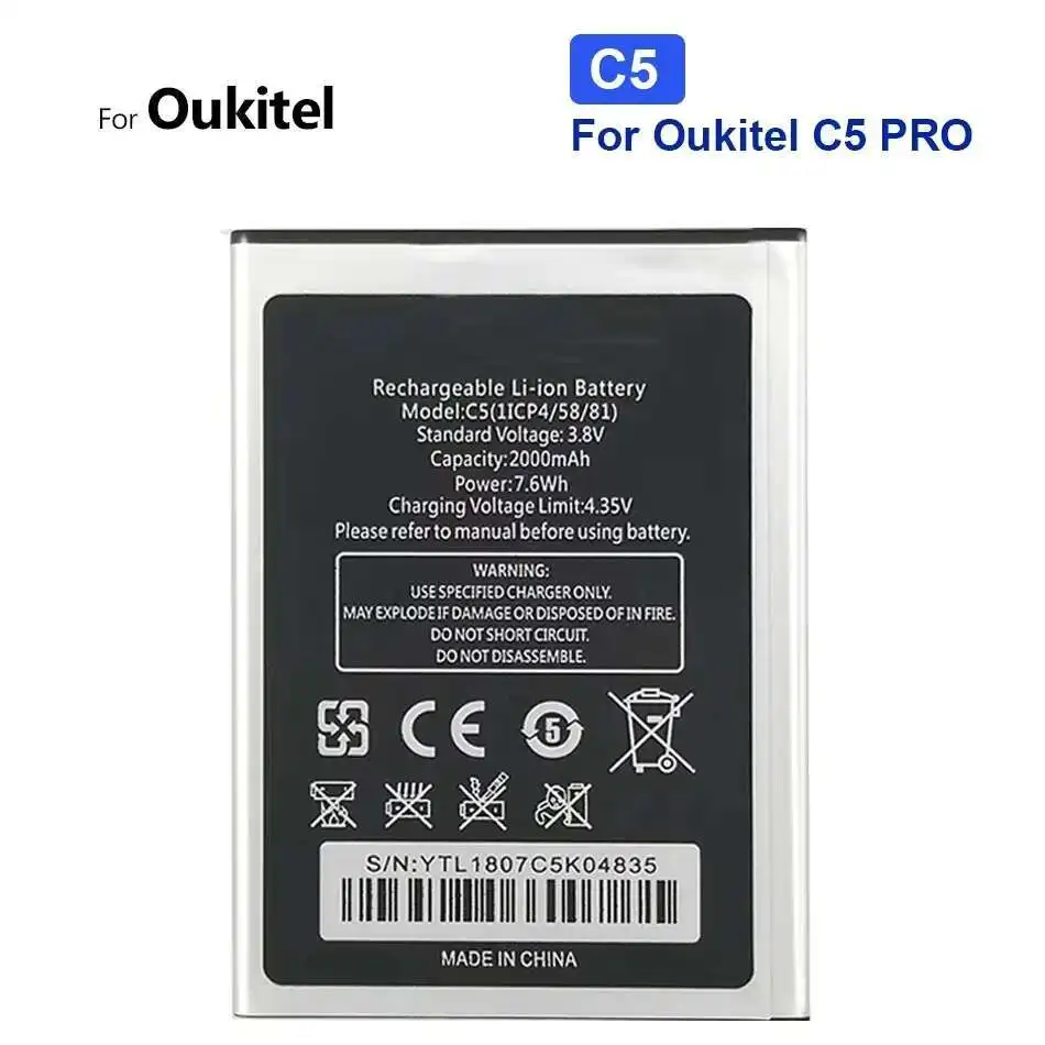 

Mobile Phone Battery 2000mAh For Oukitel C5 Pro Premium Replacement