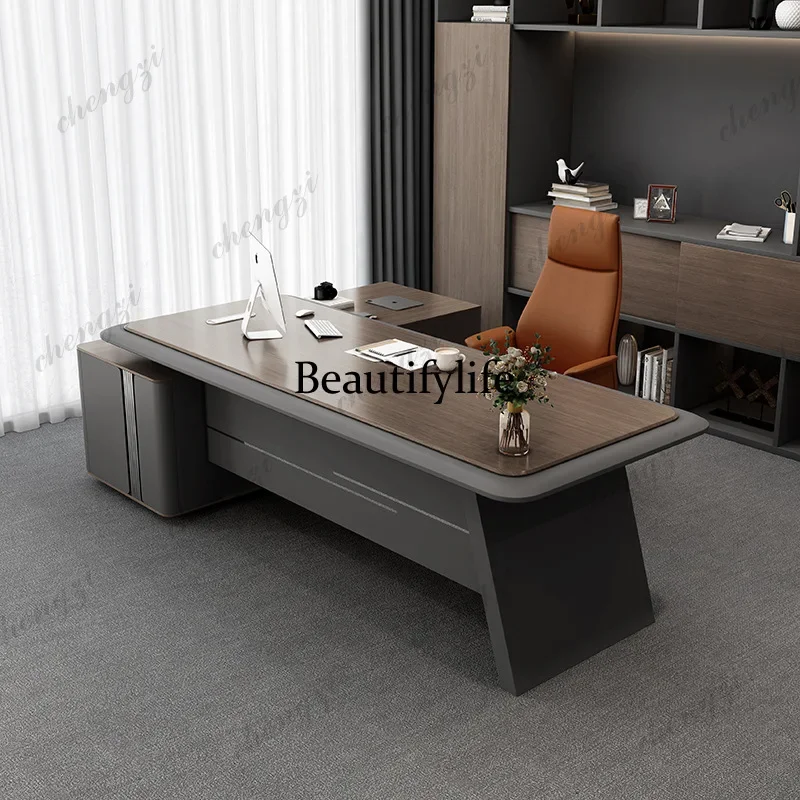 B573 Boss Minimalist Office Desk Modern Fashionable Light Luxury Office Desk Large General Manager Office Furniture Meja Kantor
