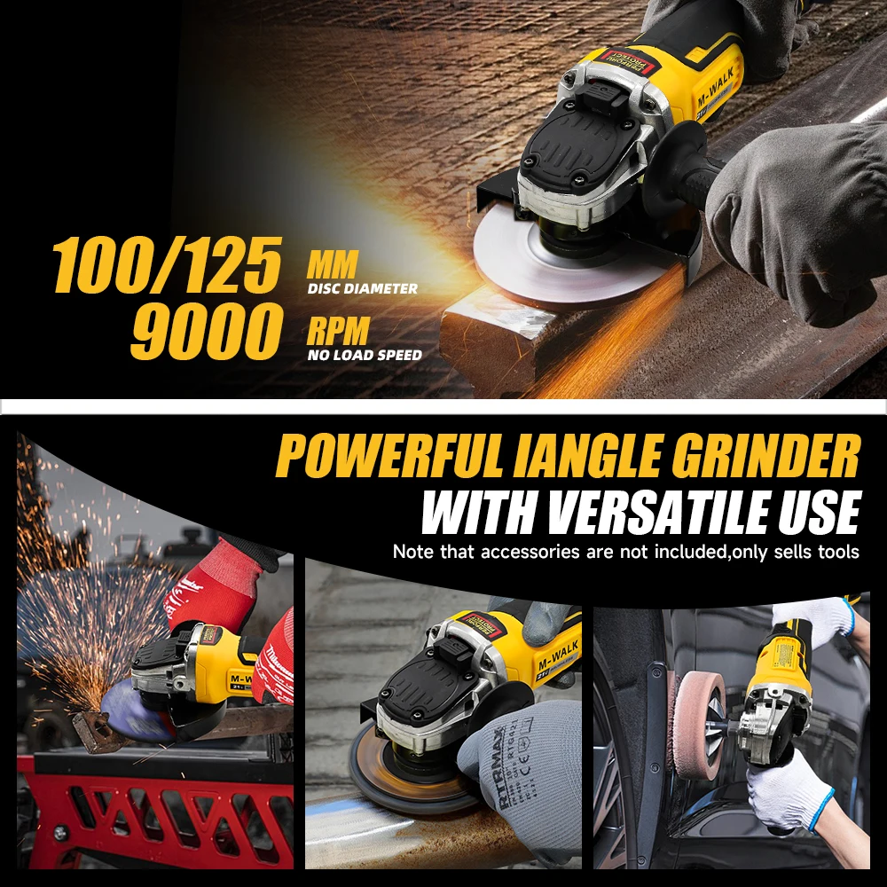 M-WALK 125mm 100mm Brushless Angle Grinder Cordless Metal Wood Grinding Polishing Power Tool Compatible with Dewalt 20V Batter