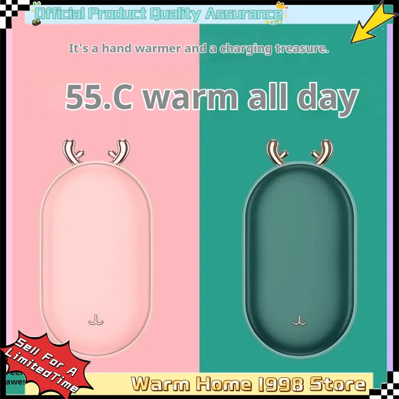 2 in 1 Pocket Hand Warmers Power Bank Temperature Display Adjustable 65℃ Portable Rechargeable Winter Mini Warmer for Girl Gifts