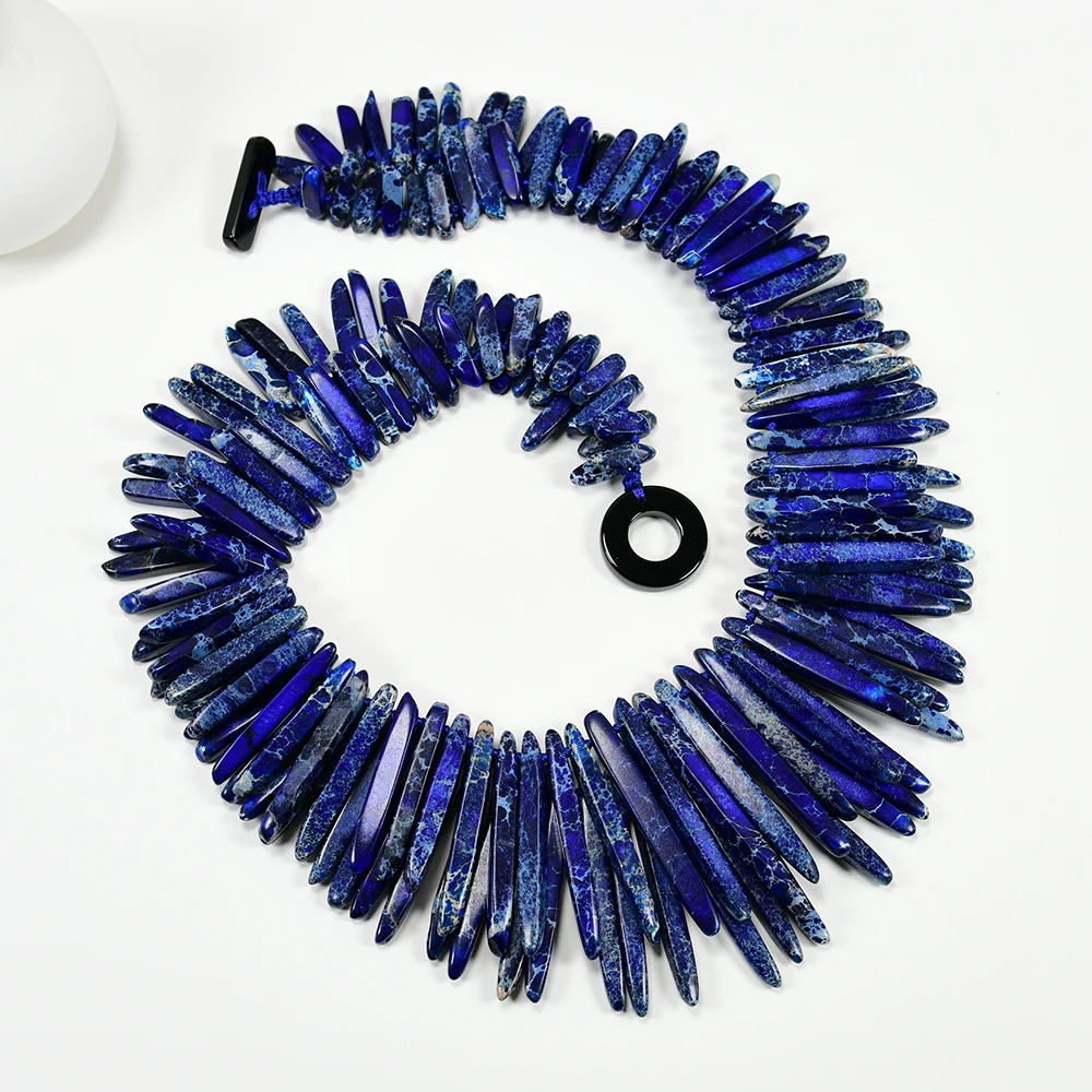 G-G 20' 2 Strands Blue Sea Sediment Jasper Top Drilled Stick Necklace Handmade Women Jewelry Gifts