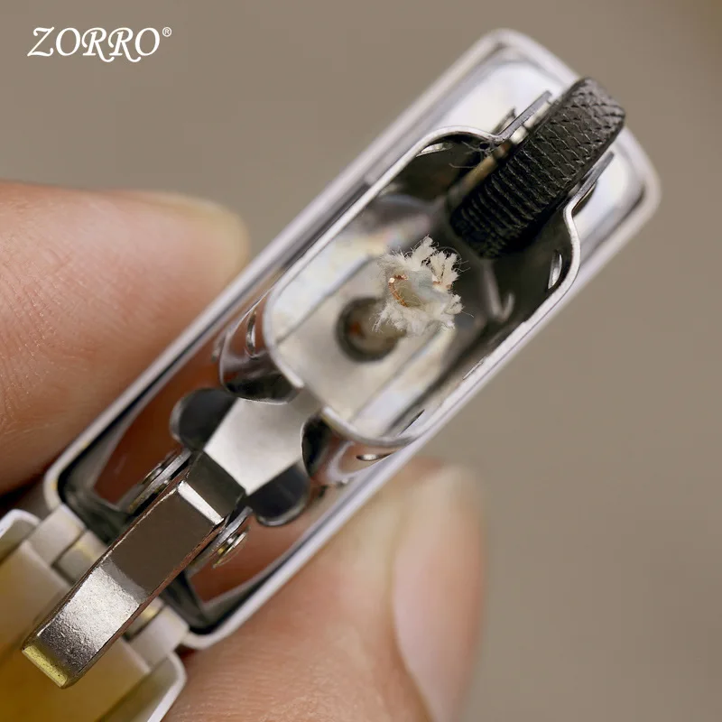 Zorro Original Metal Compact Lighter Gold Brushed Narrow Machine Brass Windproof Kerosene Lighter Cool Gift for Men