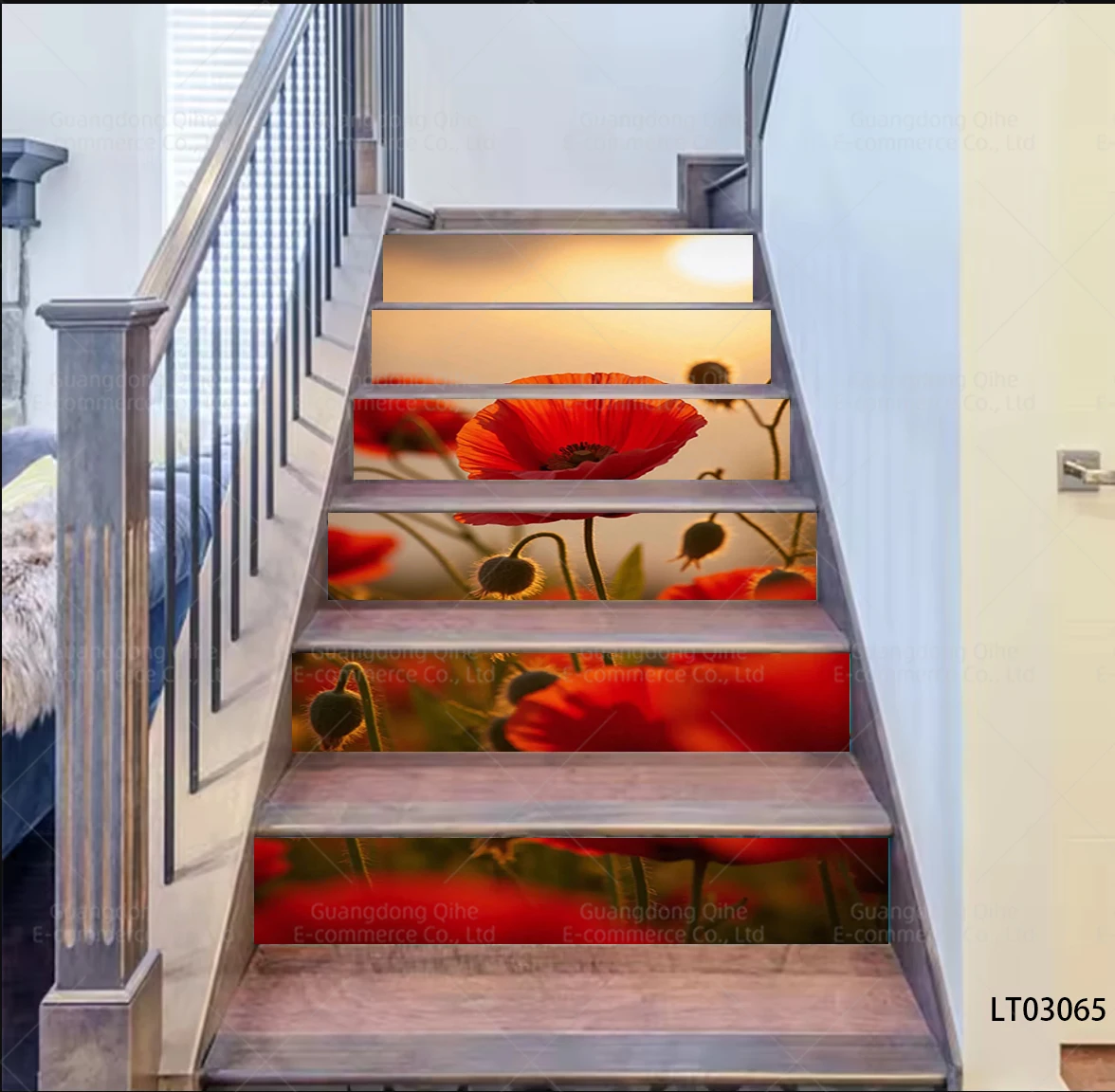 Sunset Poppy Flower Stair Decal Floral Pattern Removable Self-Adhesive Personalized DIY Floor Creative Decorative Stair Stickers