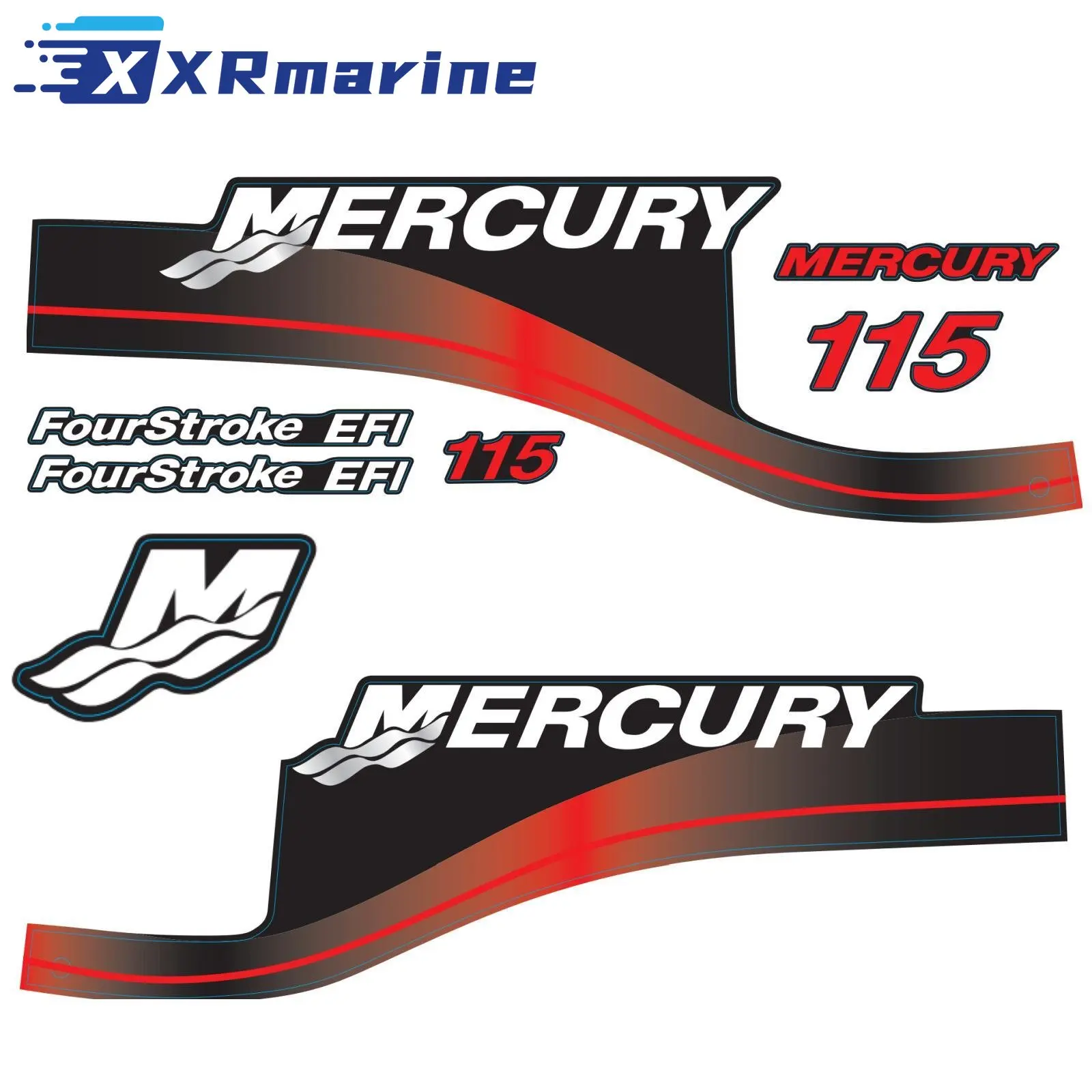 Red Decals Sticker Set For Mercury Outboard Stickers 115 HP EFI 4-Stroke FourStroke 37-881649A01 TOP COWL 827328T9 827328T10