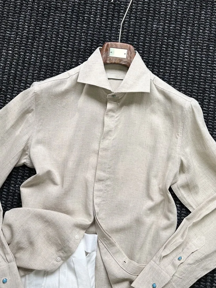 Fashion Mens Summer Long Sleeve Light Weight Breathable Business Casual Work Shirts Turn Down Collar Single Breasted Tops Shirt