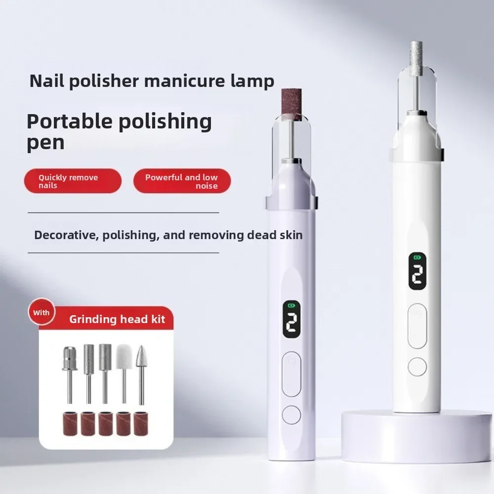 จอแสดงผล LCD เครื่องเจาะเล็บไฟฟ้าชุดปากกา USB พร้อมหัวบด 5 หัวเครื่องเป่าเล็บไร้สายแบบชาร์จไฟได้การออกแบบ 2-in-1