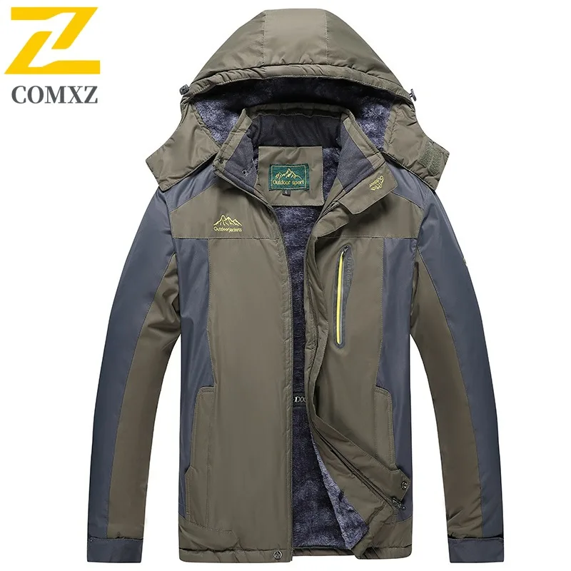 Men's Winter Thermal Jacket Fleece Lined Waterproof Windproof Mountaineering Parka Thickened Outdoor Coat with Graphene Heating