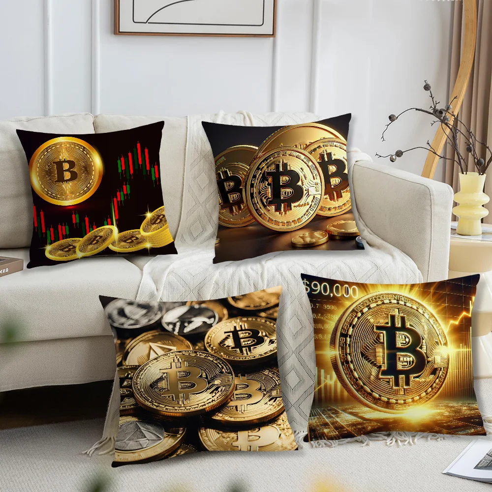 Bitcoin Crypto Cryptocurrency Btc Pillow Case Square Cushion Room Bedroom Headboard Sofa Living Backrest Car Accessories Nap