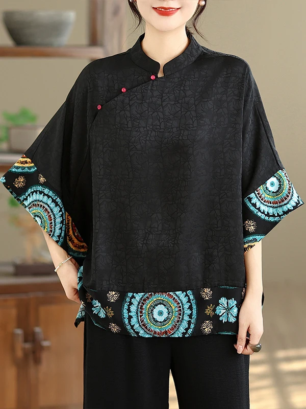 Elegante Camisa con Estampado de Nubes Estilo Chino, Blusa de Seda Xiangyun con Botones, Moda Femenina de Verano, Nueva Llegada, Prenda Esencial para el Guardarropa de Mamá