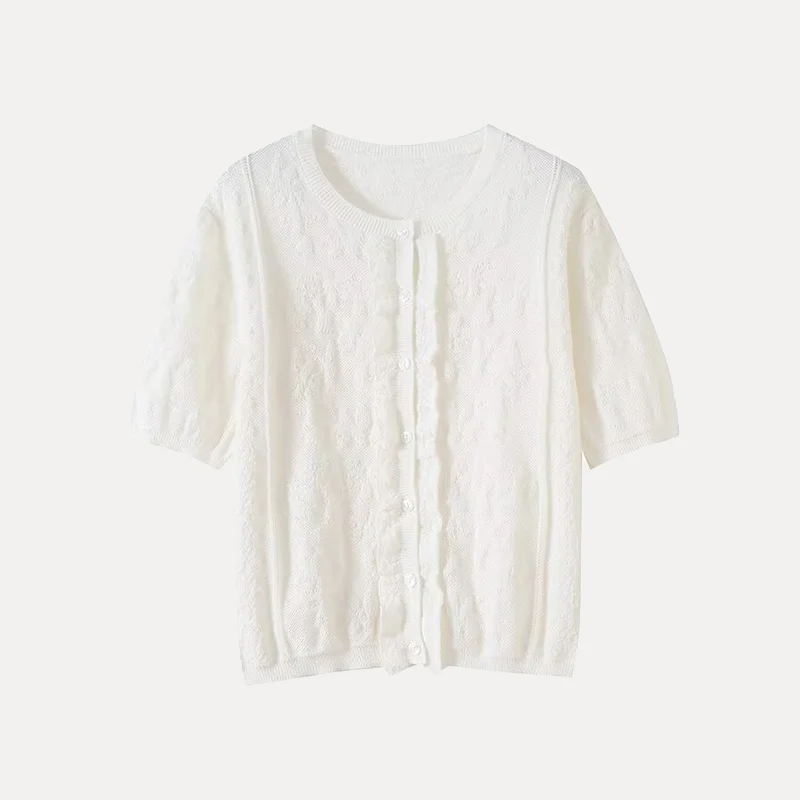 Romantico pizzo lavorato a maglia ort Sve rotondo Ne aperto davanti irt New Women's Faion Spring 2025 Sweet Sle fibra di poliestere