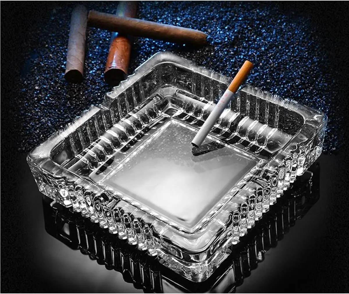 

Large 7x7 Inch Glass Ashtray for Cigarettes and Cigars, Decorative Square Ash Tray for Indoor Home Office or Outdoor Patio Use