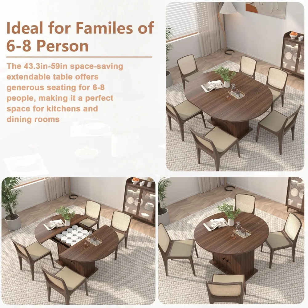 Uitschuifbare ronde eettafel voor 4-8, moderne uitbreidbare ovale keukeneettafel, ruimtebesparende cirkel eetkamer