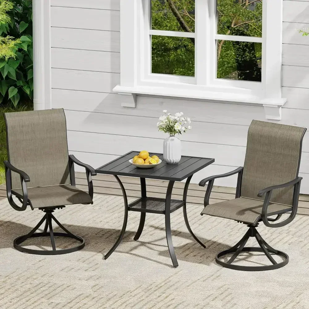 3-Piece Outdoor Patio Dining Set with Swivel Chairs and Storage Table, Mixed Brown and Black